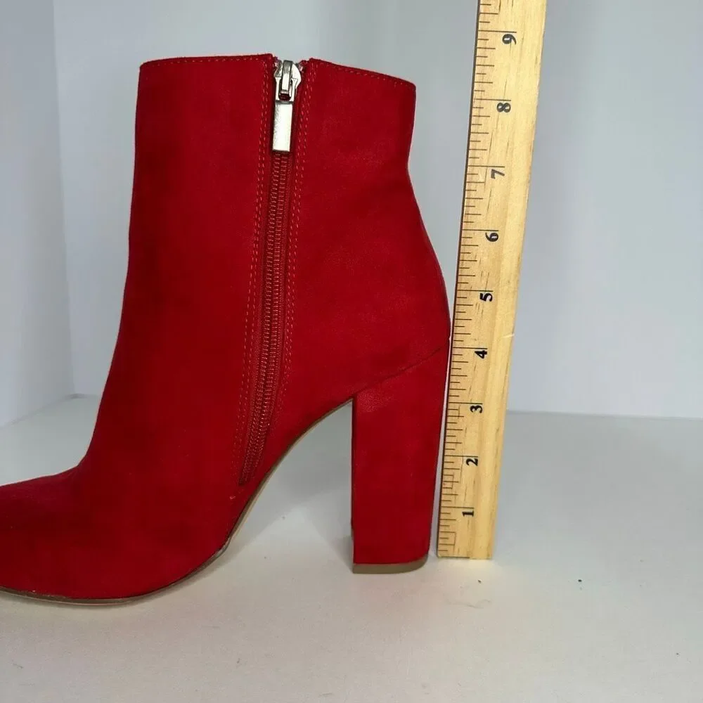 JustFab Red Block Heel Suede Boots | Women Size 8.5 - Picture 8 of 15